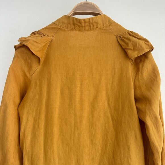 Lanhtropy Dress Womens XS Linen Tunic Flounce Victorian Boho Chic Rustic Mustard - Picture 5 of 9
